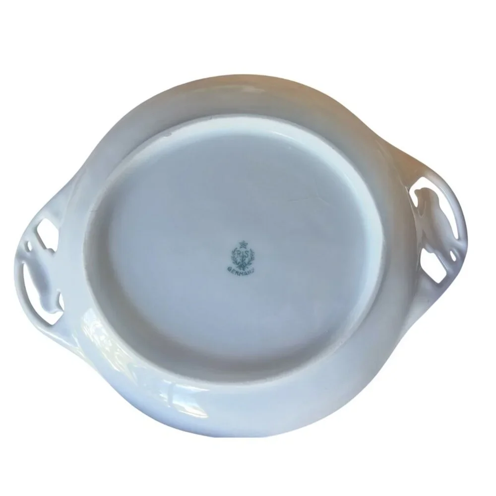 Reinhold Schlegelmilch Porcelain Plate Floral Bird Cut-Out Handles 8.5